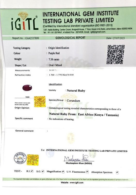 Africa Natural Ruby - 7.38 Carat