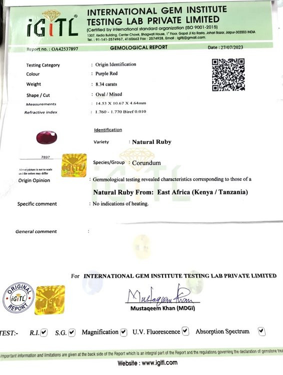 Africa Natural Ruby - 8.34 Carat