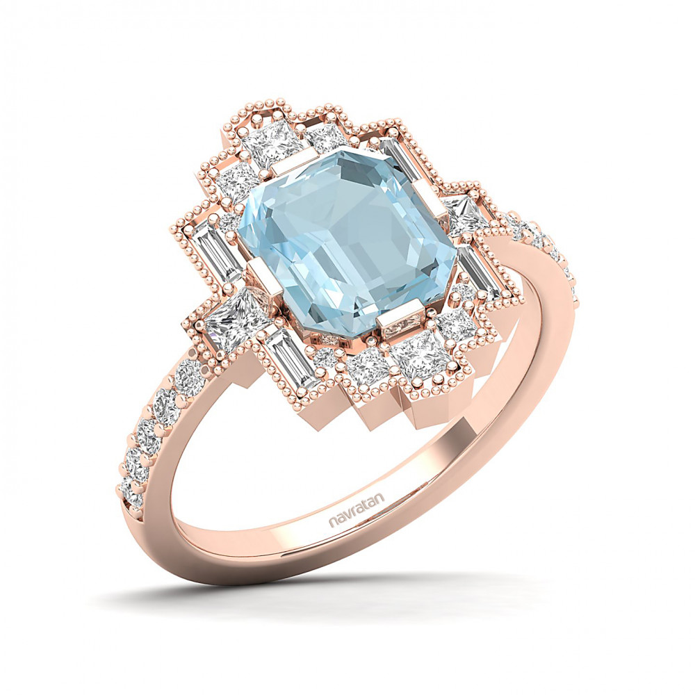 Cultured Art deco Aquamarine Ring