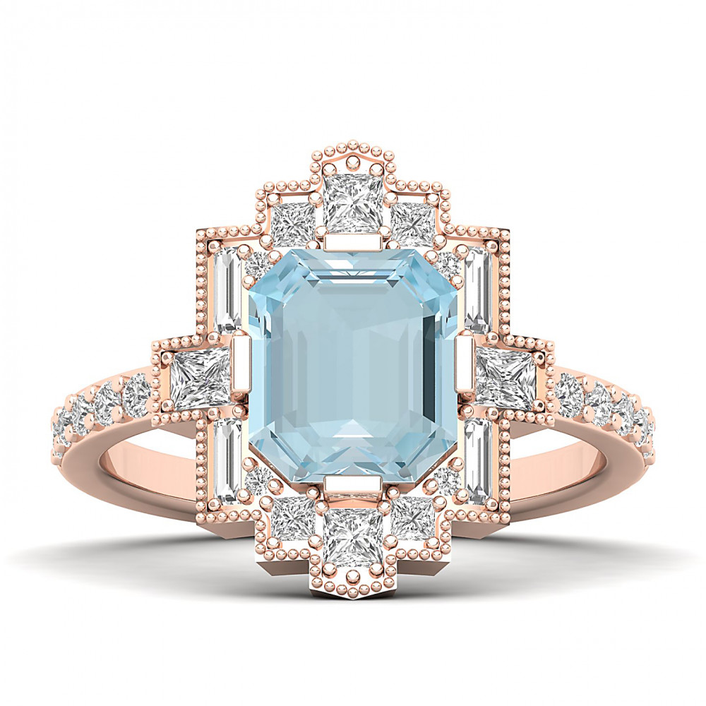 Cultured Art deco Aquamarine Ring