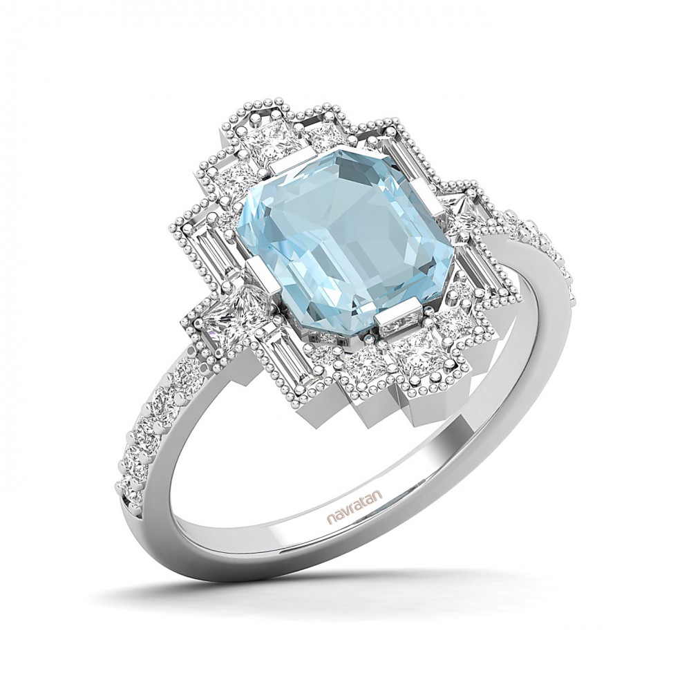 Cultured Art deco Aquamarine Ring