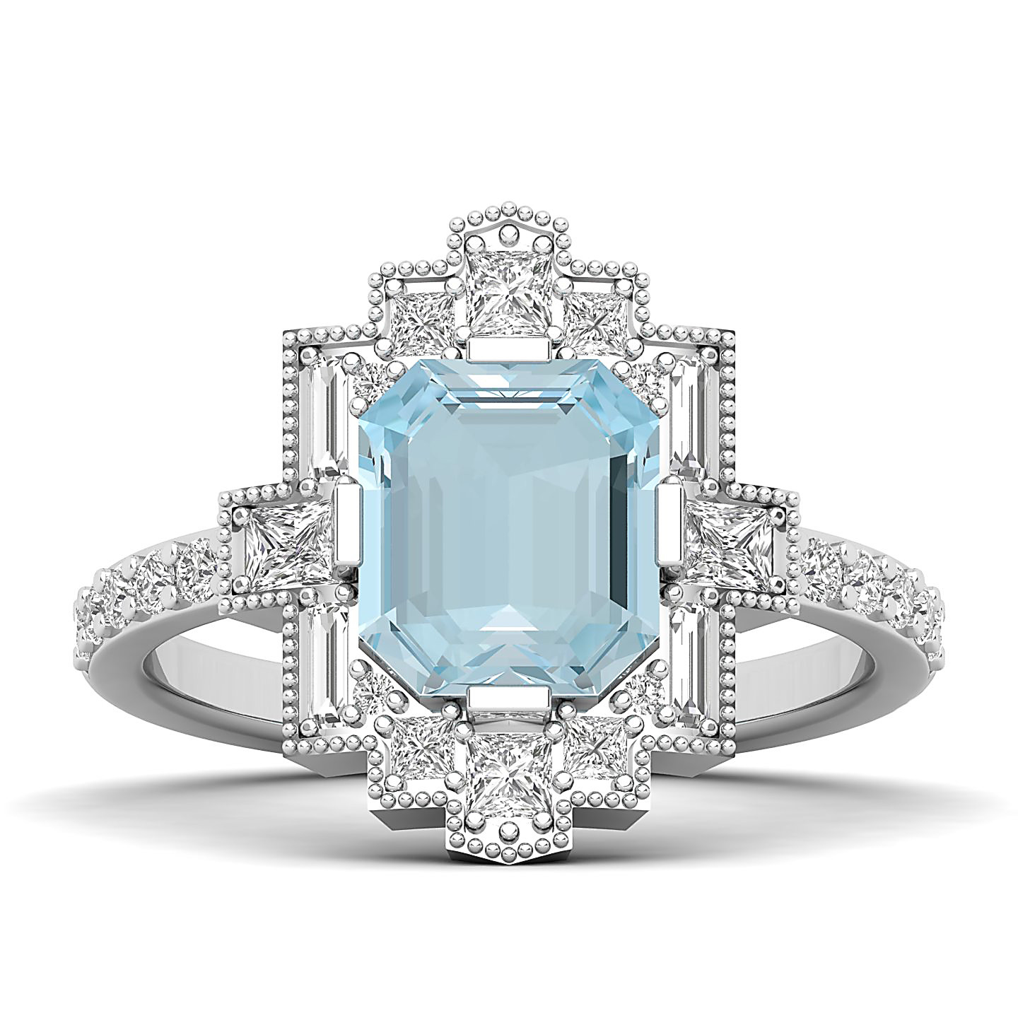Cultured Art deco Aquamarine Ring