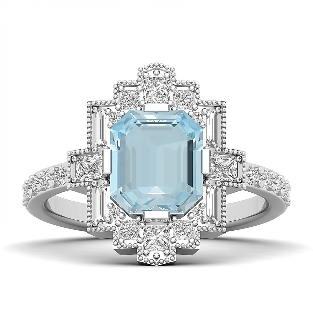 Cultured Art deco Aquamarine Ring