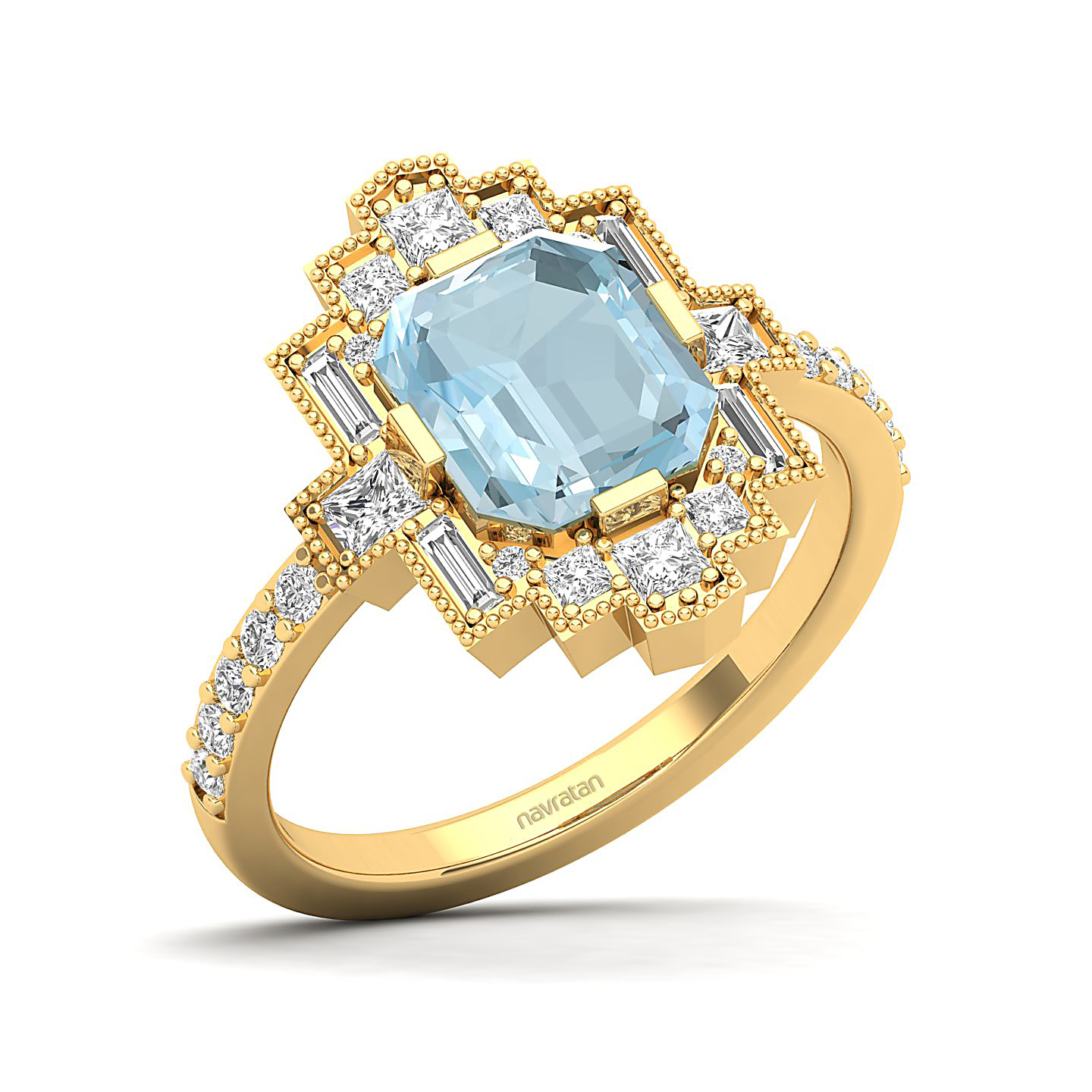 Cultured Art deco Aquamarine Ring