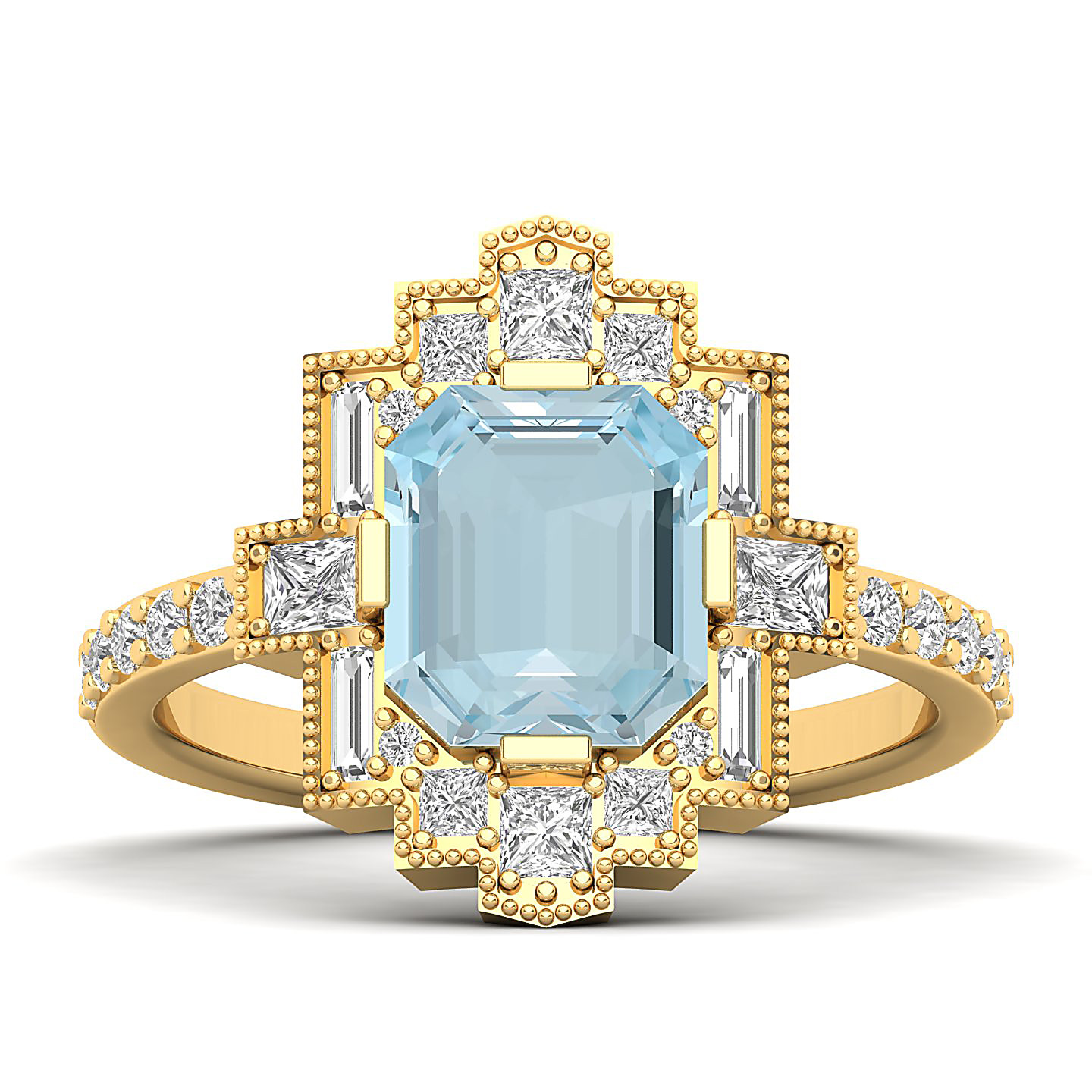 Cultured Art deco Aquamarine Ring