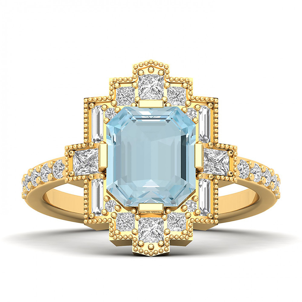 Cultured Art deco Aquamarine Ring