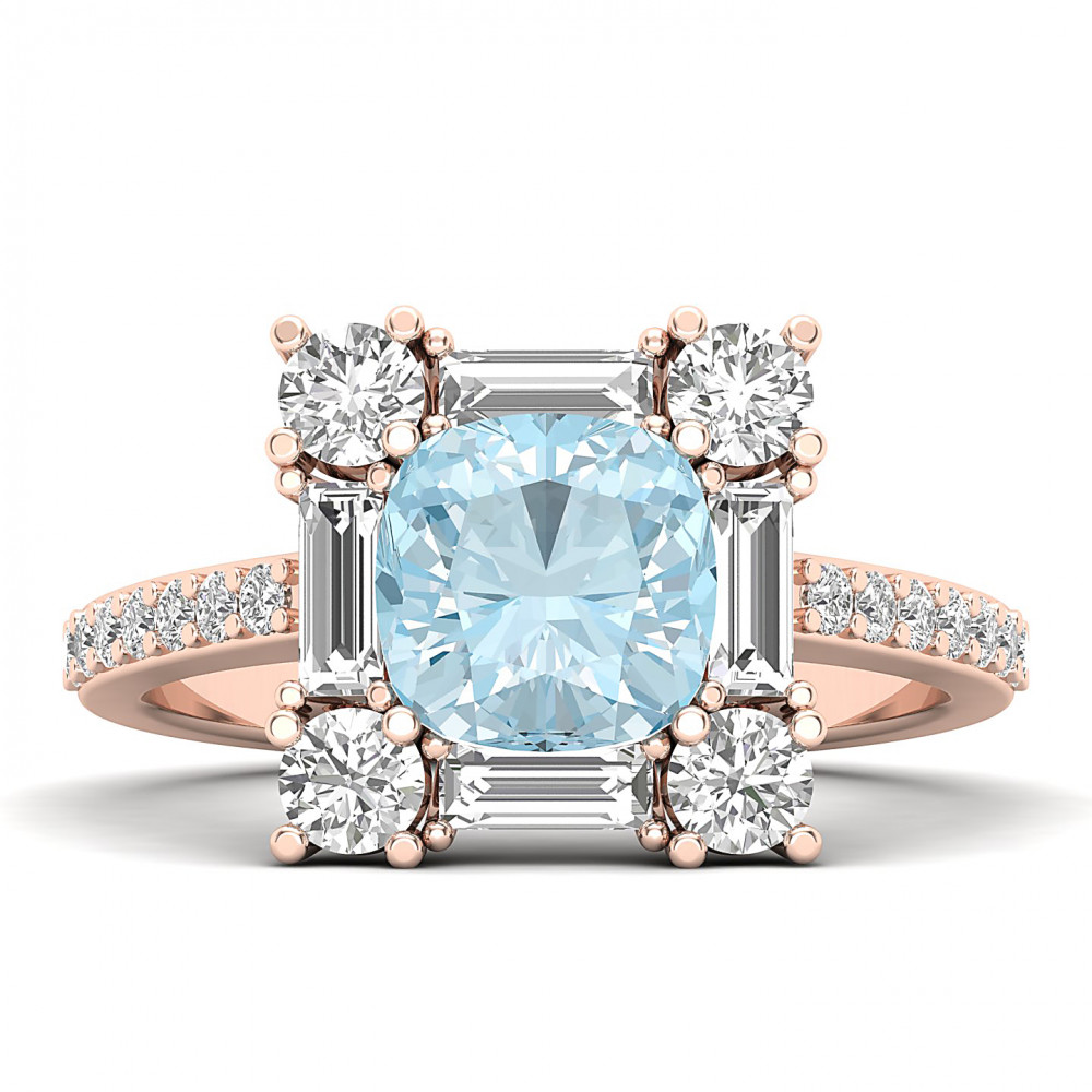 The Sparking Cushion Aquamarine  Ring