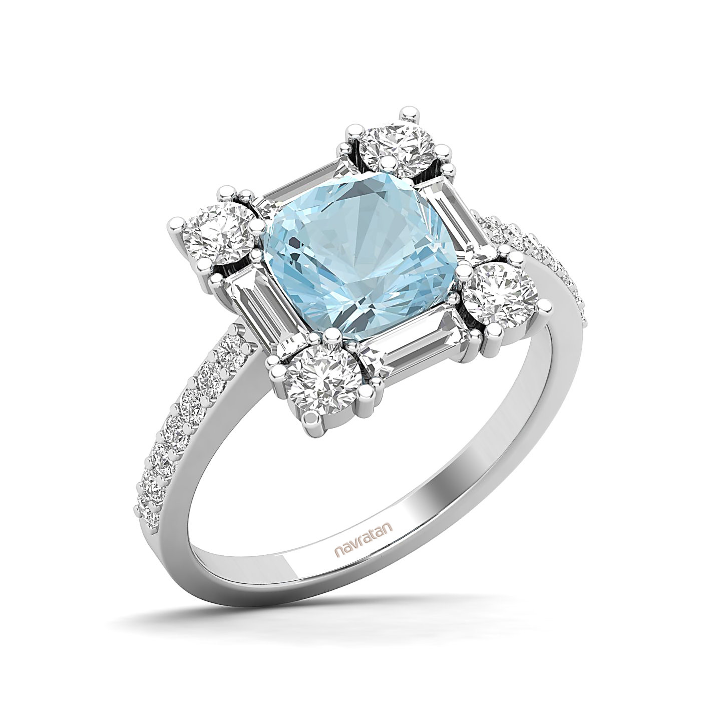 The Sparking Cushion Aquamarine Ring