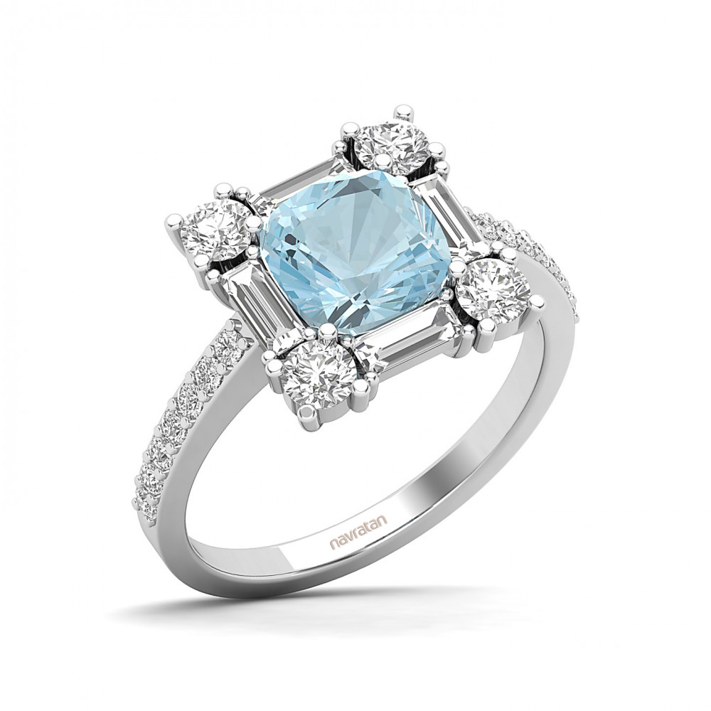 The Sparking Cushion Aquamarine  Ring