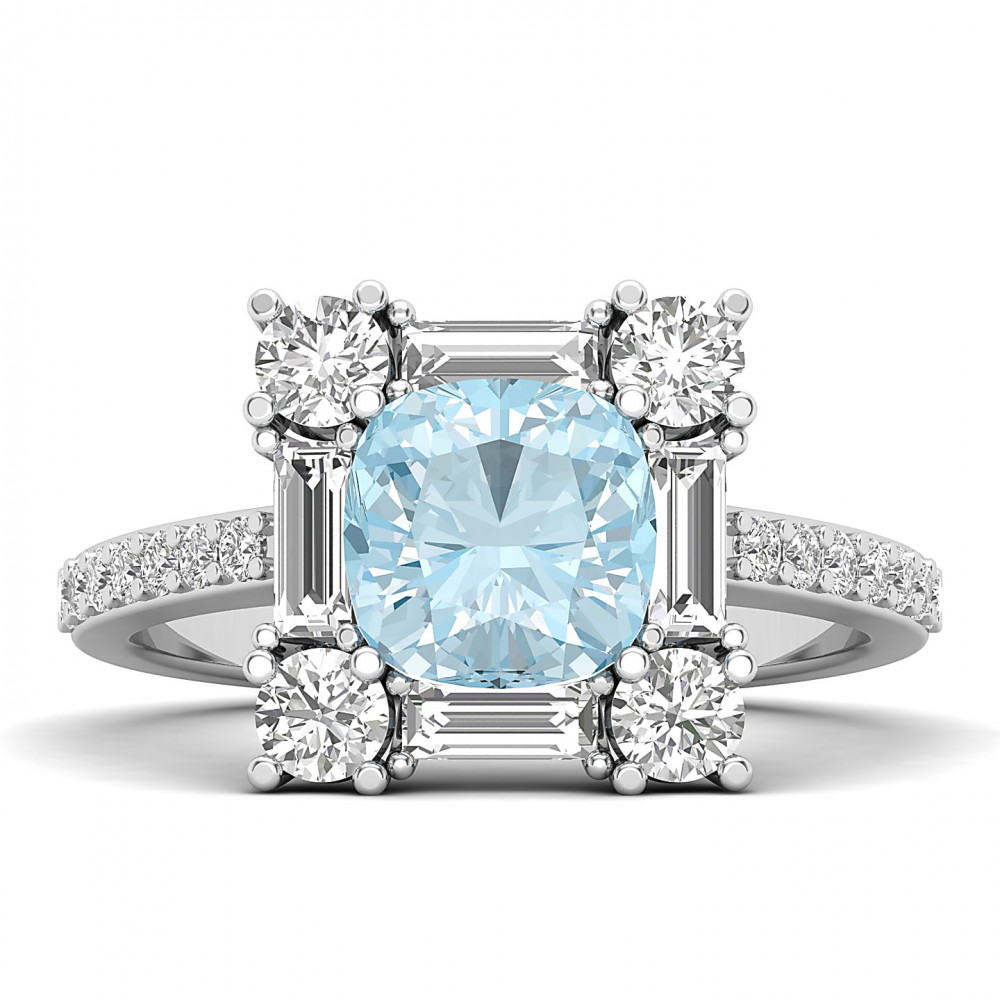 The Sparking Cushion Aquamarine  Ring