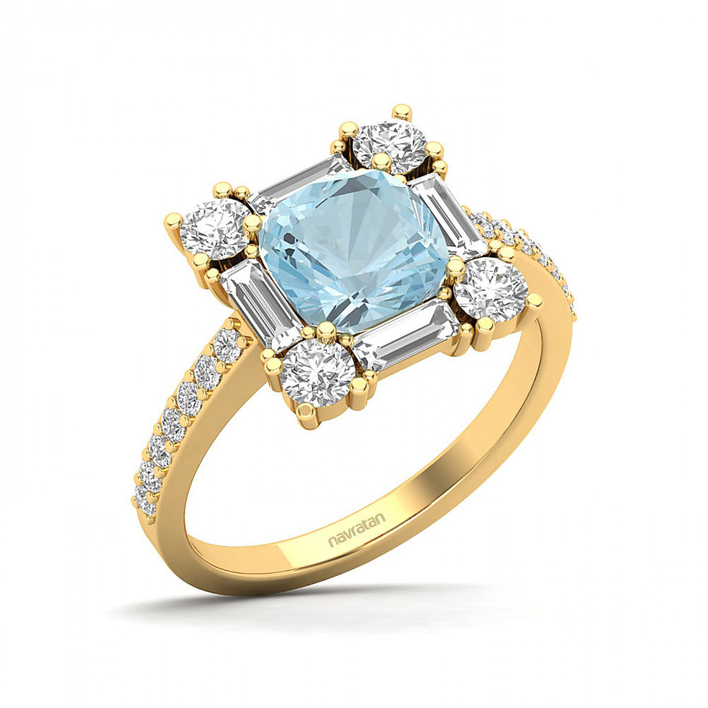 The Sparking Cushion Aquamarine  Ring