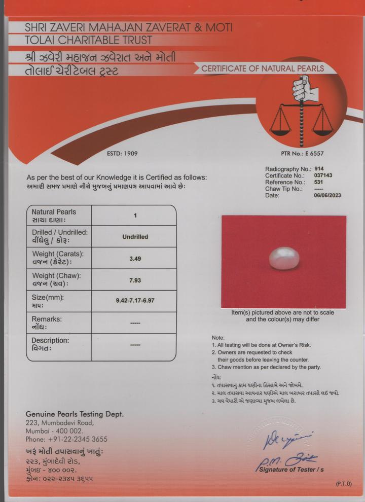 Basra Pearl - 3.49 Carat
