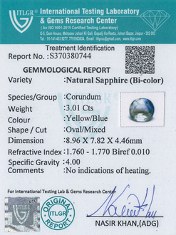 Bi-Colour Sapphire(Pitambari) - 3.01 Carat