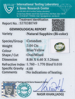 Bi-Colour Sapphire(Pitambari) - 3.04 Carat
