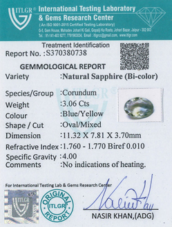 Bi-Colour Sapphire(Pitambari) - 3.06 Carat
