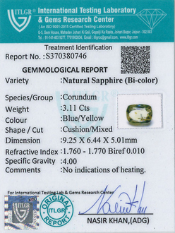 Bi-Colour Sapphire(Pitambari) - 3.11 Carat