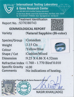 Bi-Colour Sapphire(Pitambari) - 3.15 Carat