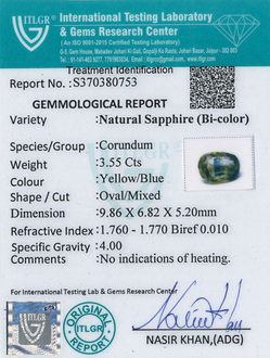 Bi-Colour Sapphire(Pitambari) - 3.55 Carat