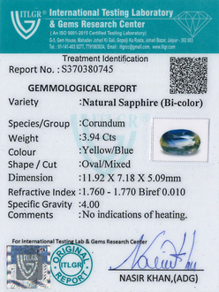 Bi-Colour Sapphire(Pitambari) - 3.94 Carat