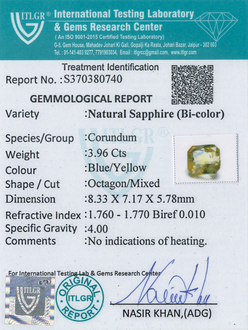 Bi-Colour Sapphire(Pitambari) - 3.96 Carat