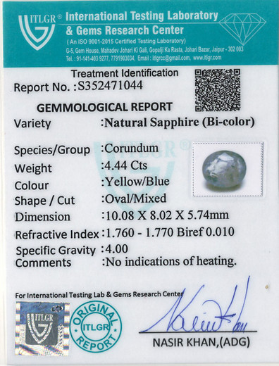 Bi-Colour Sapphire (Pitambari) - 4.44 Carat