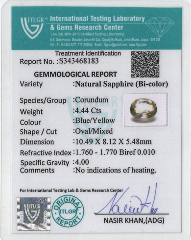 Bi-Colour Sapphire(Pitambari) - 4.44 Carat