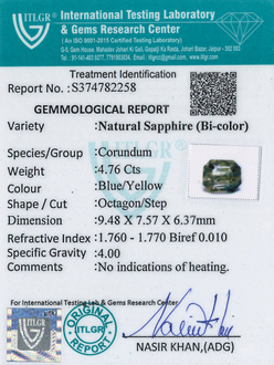 Bi-Colour Sapphire(Pitambari) - 4.76 Carat