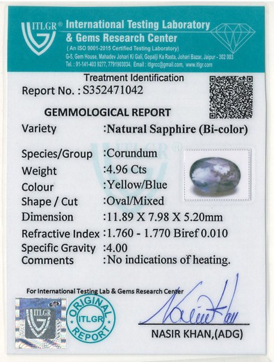 Bi-Colour Sapphire (Pitambari) - 4.96 Carat
