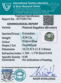 Bi-Colour Sapphire(Pitambari) - 4.98 Carat