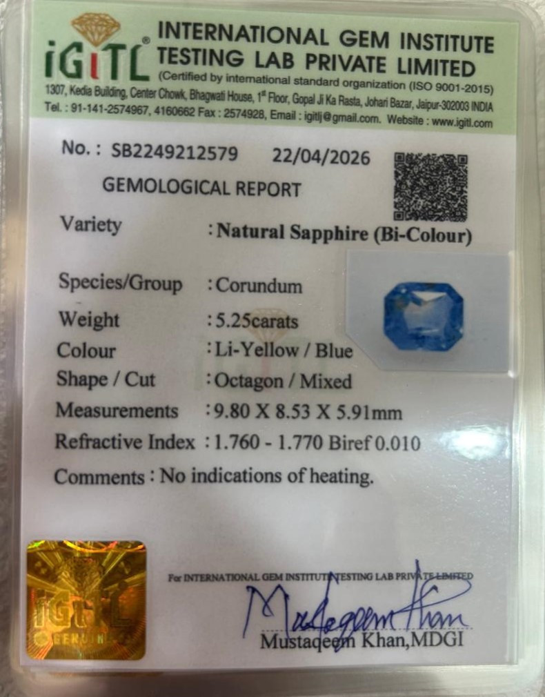 Bi-Colour Sapphire(Pitambari) - 5.25 Carat