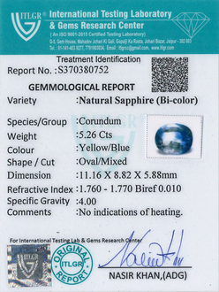 Bi-Colour Sapphire(Pitambari) - 5.26 Carat
