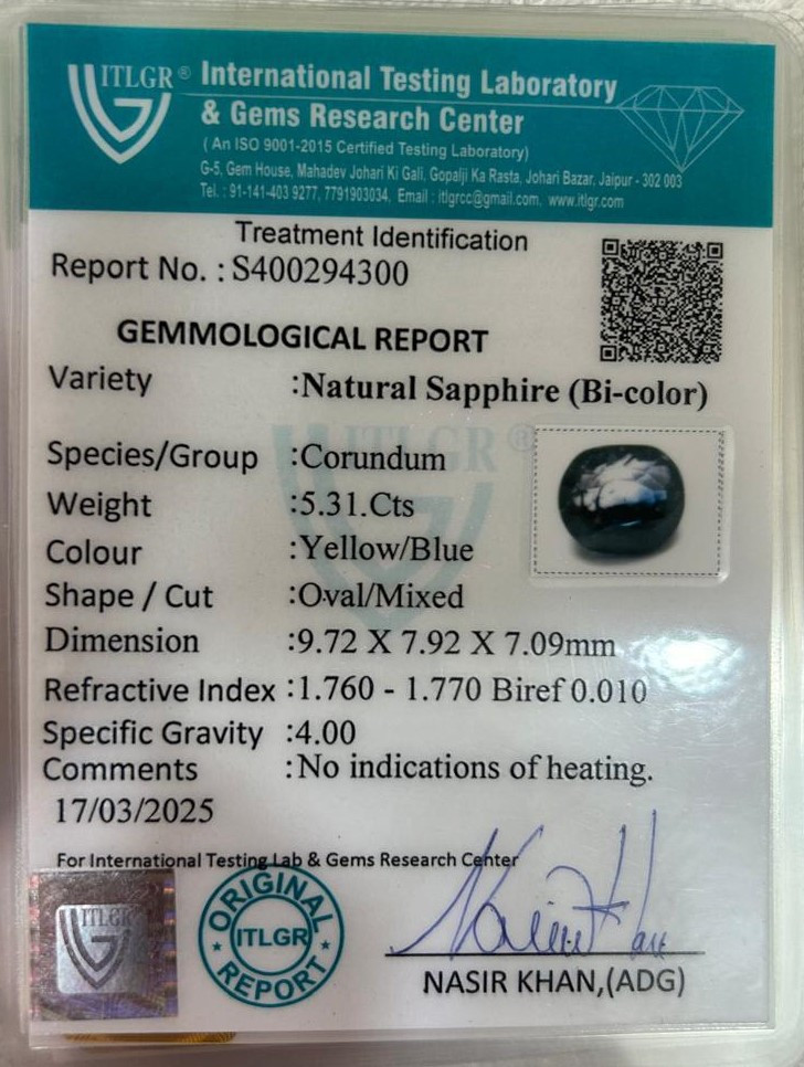 Bi-Colour Sapphire(Pitambari) - 5.31 Carat