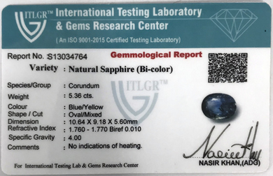 Bi-Colour Sapphire(Pitambari) - 5.36 Carat