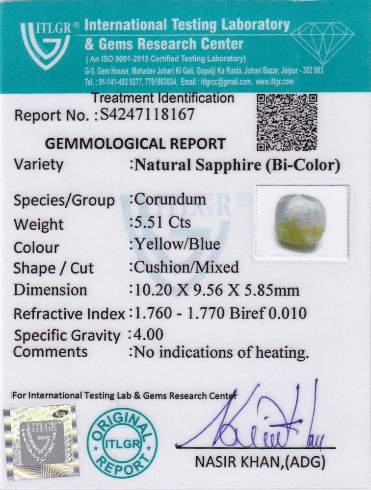 Bi-Colour Sapphire(Pitambari) - 5.51 Carat