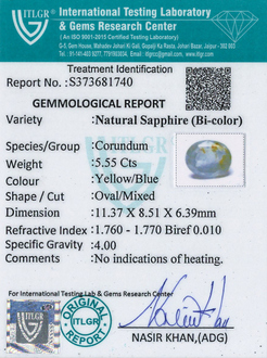 Bi-Colour Sapphire(Pitambari) - 5.55 Carat