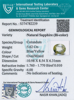 Bi-Colour Sapphire(Pitambari) - 5.62 Carat