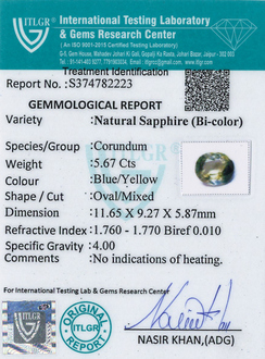Bi-Colour Sapphire(Pitambari) - 5.67 Carat