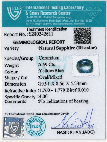 Bi-Colour Sapphire(Pitambari) - 5.69 Carat