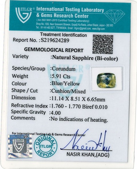 Bi-Colour Sapphire(Pitambari) - 5.91 Carat