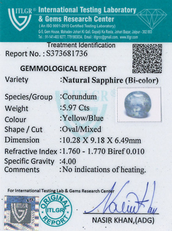 Bi-Colour Sapphire(Pitambari) - 5.97 Carat