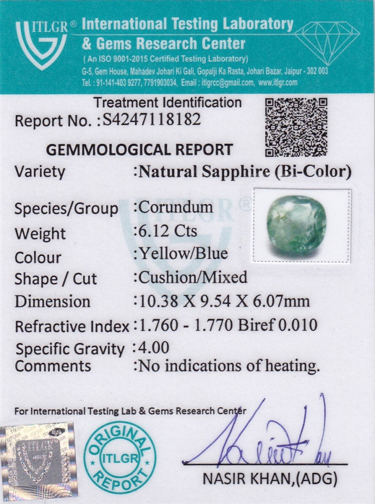 Bi-Colour Sapphire(Pitambari) - 6.12 Carat