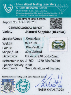 Bi-Colour Sapphire(Pitambari) - 6.12 Carat