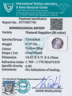 Bi-Colour Sapphire(Pitambari) - 6.19 Carat