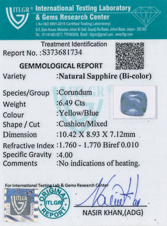 Bi-Colour Sapphire(Pitambari) - 6.49 Carat