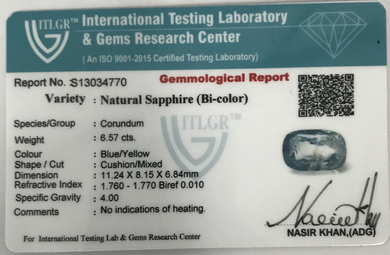 Bi-Colour Sapphire(Pitambari) - 6.57 Carat