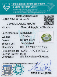 Bi-Colour Sapphire(Pitambari) - 6.78 Carat