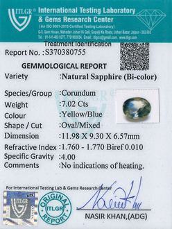 Bi-Colour Sapphire(Pitambari) - 7.02 Carat