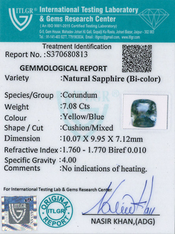 Bi-Colour Sapphire(Pitambari) - 7.08 Carat