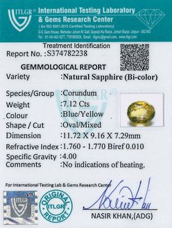 Bi-Colour Sapphire(Pitambari) - 7.12 Carat