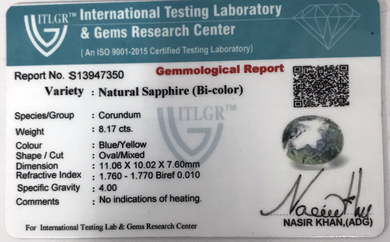 Bi-Colour Sapphire(Pitambari) - 8.17 Carat